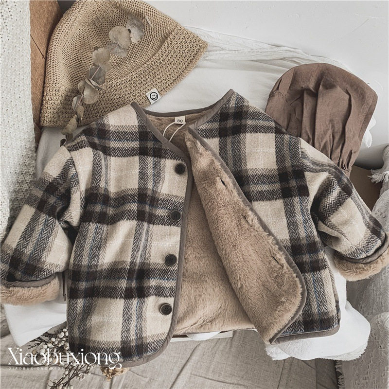 毛茸茸~高品质儿童加绒棉麻格子外套中性男女宝宝单排扣棉衣冬装,童装/婴儿装/亲子装,普通外套,淘宝优惠券,粉丝福利购,淘宝优惠卷