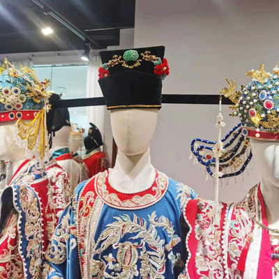 宋制婚礼手工配饰红绒花彩色帽男