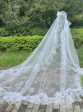 头纱新娘主婚纱飞边超仙