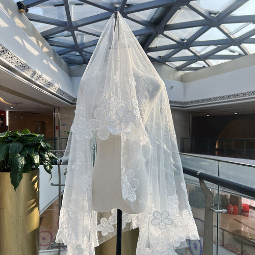 蕾丝头纱新娘主婚纱长款复古法式领证登记头饰超仙美结婚拍照道具