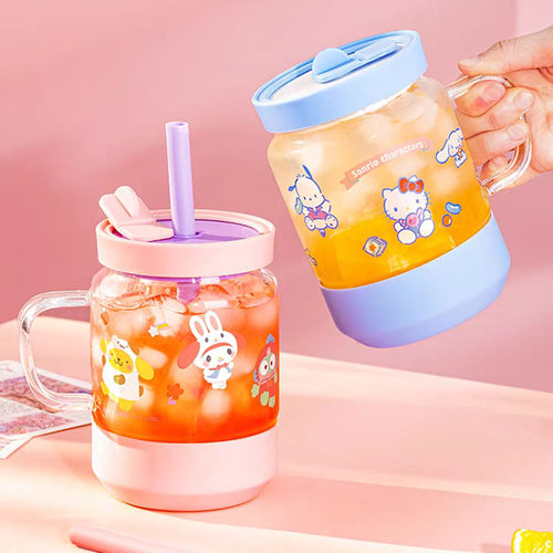 古杰士凯蒂猫大容量吸管玻璃杯