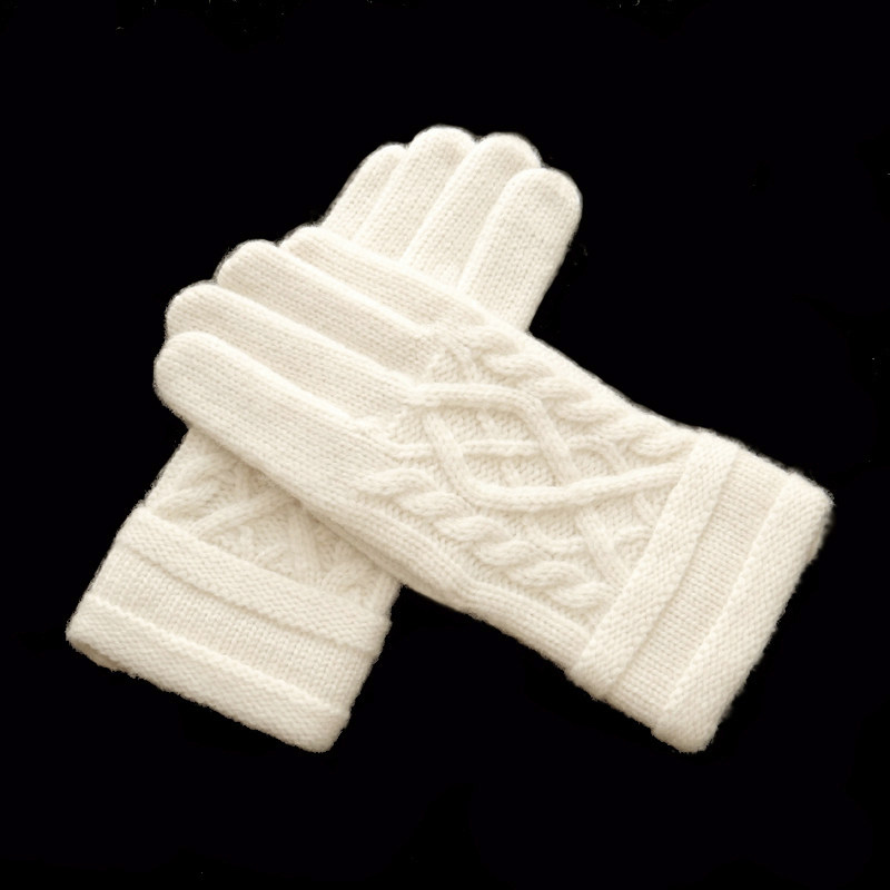 瑞迪卡欧手套女士秋冬季羊毛羊绒毛线加厚保暖手套触摸屏针织手套