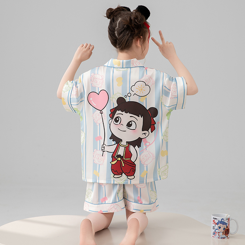 2025新款女童睡衣宝宝夏季冰丝薄款儿童小女孩短袖公主家居服夏款