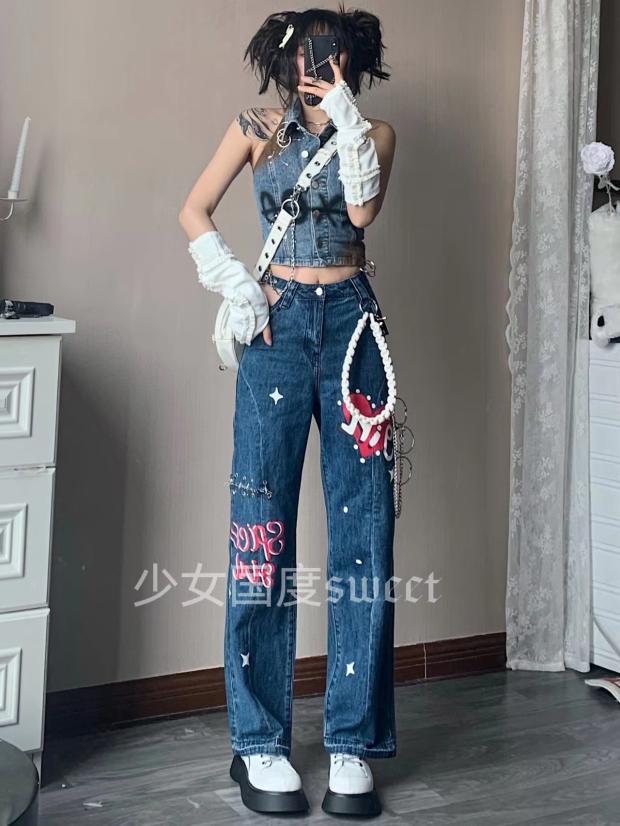千禧辣妹y2k甜酷纯欲风吊带牛仔套装亚文化哥特女朋克日系可爱装