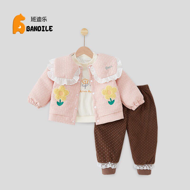 一岁女宝宝春秋夹棉三件套外出服