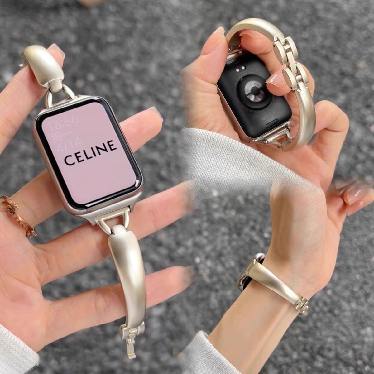 适用小米8/9pro表带金属链陶瓷月牙简约手镯红米watch4/5手表表带