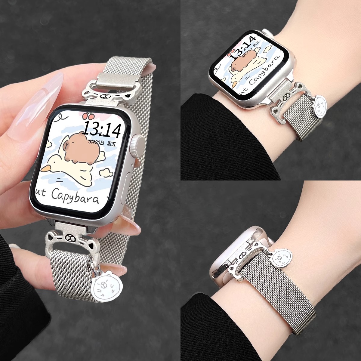 适用苹果手表S10表带se米兰尼斯iwatch1-9代表带Ultra金属磁吸带