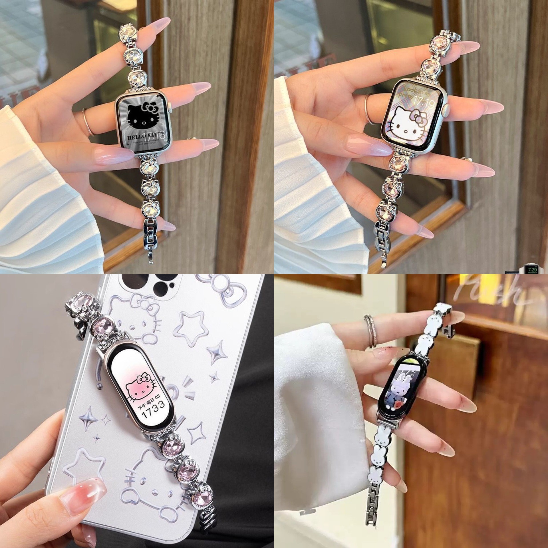 适用于小米8910代手环KT镶钻表带华为FIT3手表GT5pro表链watch432