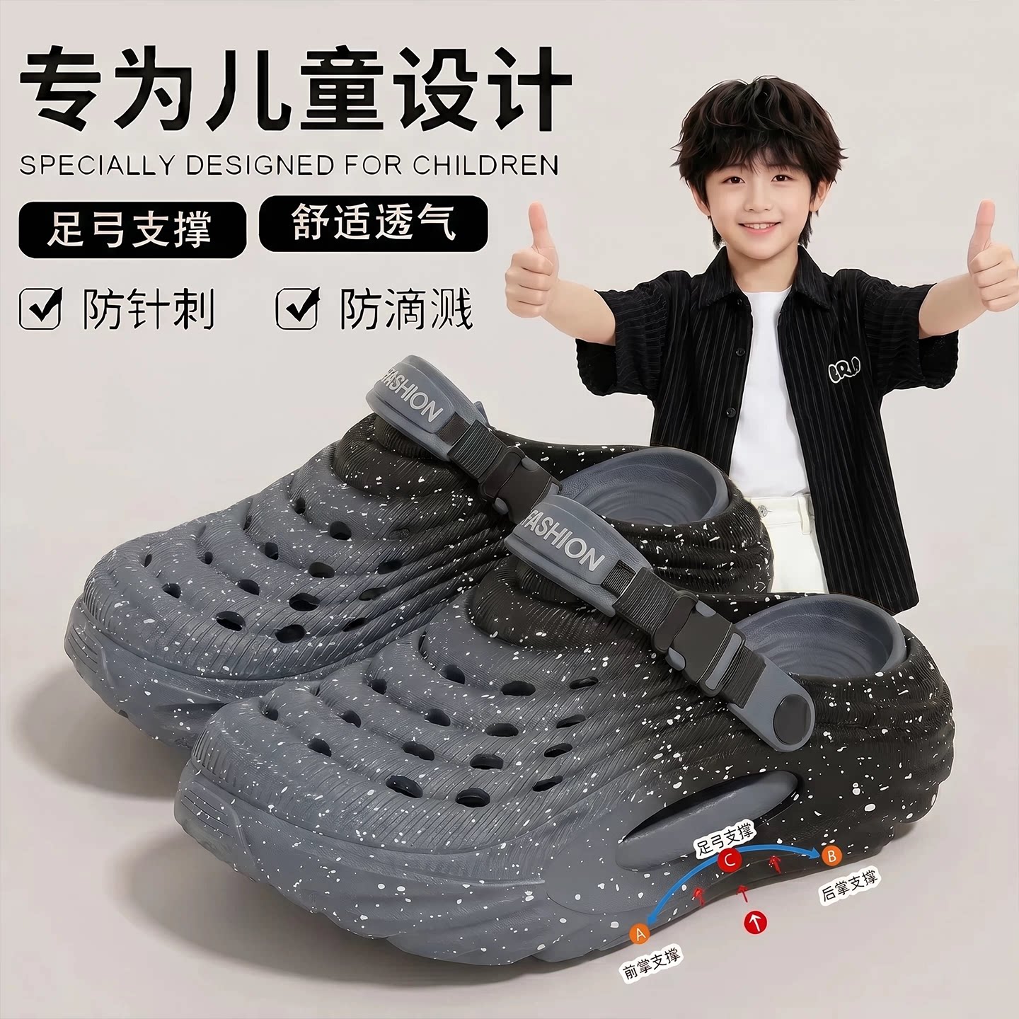 足弓支撑儿童洞洞鞋男童厚底防滑图片