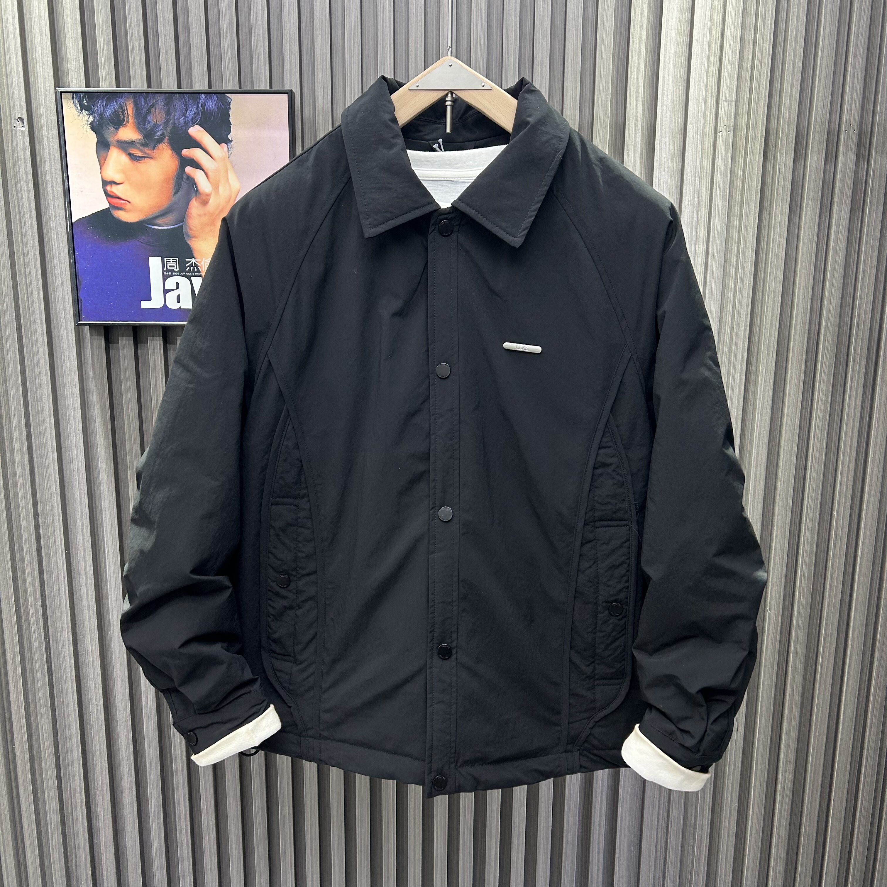 冬季衬衫领新国标90白鸭绒轻薄羽绒服简约美式金属装饰高街外套男