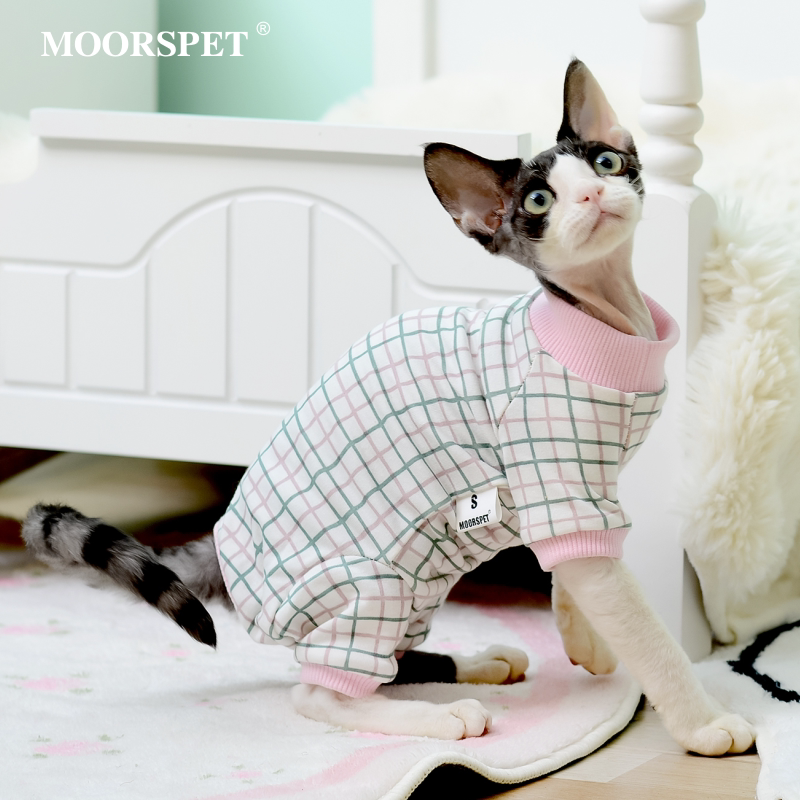 无毛猫衣服春秋防掉毛薄术后防舔断奶服纯棉德文猫咪四脚衣家居服