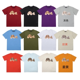 PA潮牌棕榈天使断头熊印花T恤女黑色圆领宽松短袖男夏季经典款