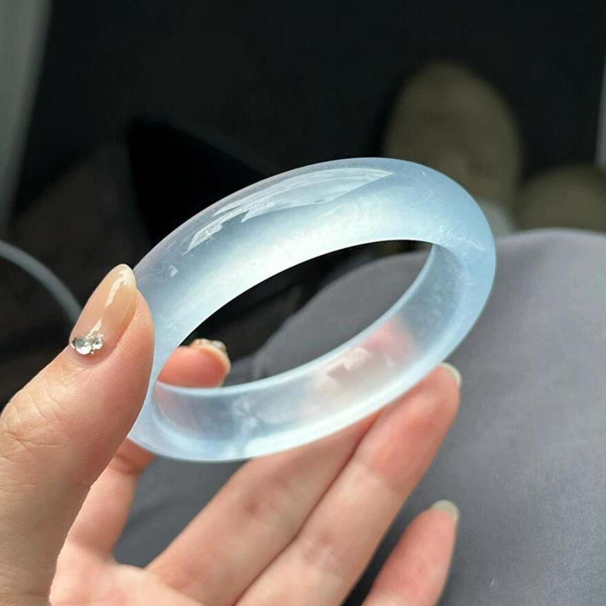 高冰种库里蓝玉髓蓝晴水手镯女玛手镯