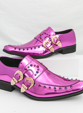 英伦风切尔西皮鞋铆钉鞋紫色男鞋亲子鞋31小码46大码网红鞋舞蹈鞋