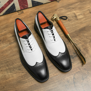 黑白色皮鞋男英伦正装德比鞋商务休闲宴会派对韩版影楼拍照婚礼鞋