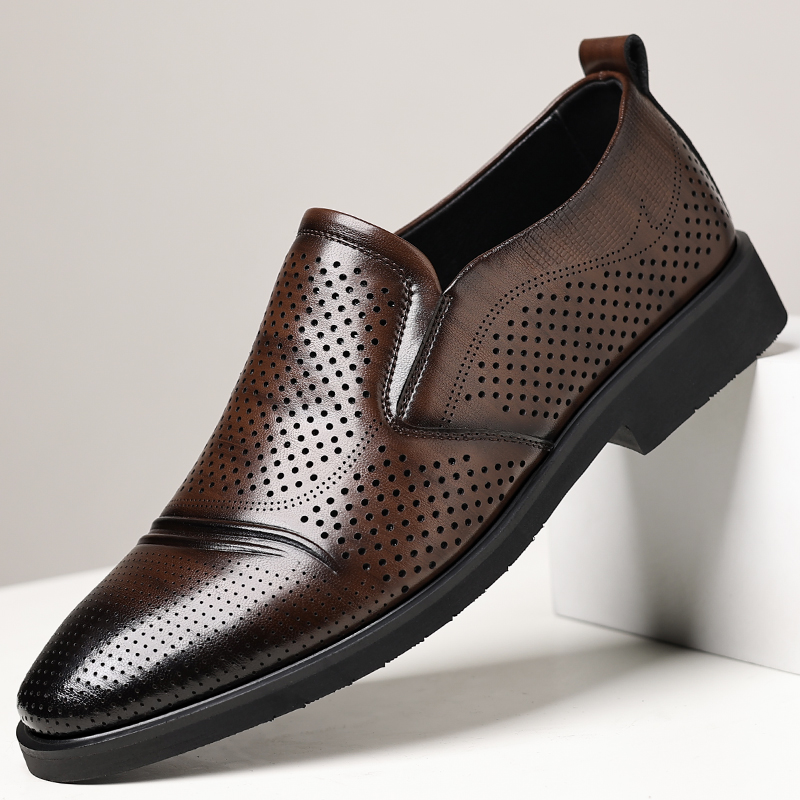 镂空皮鞋男2025年夏季新款透气洞洞男鞋英伦风尖头商务正装德比鞋