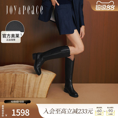真美诗显瘦V口长筒粗跟骑士靴