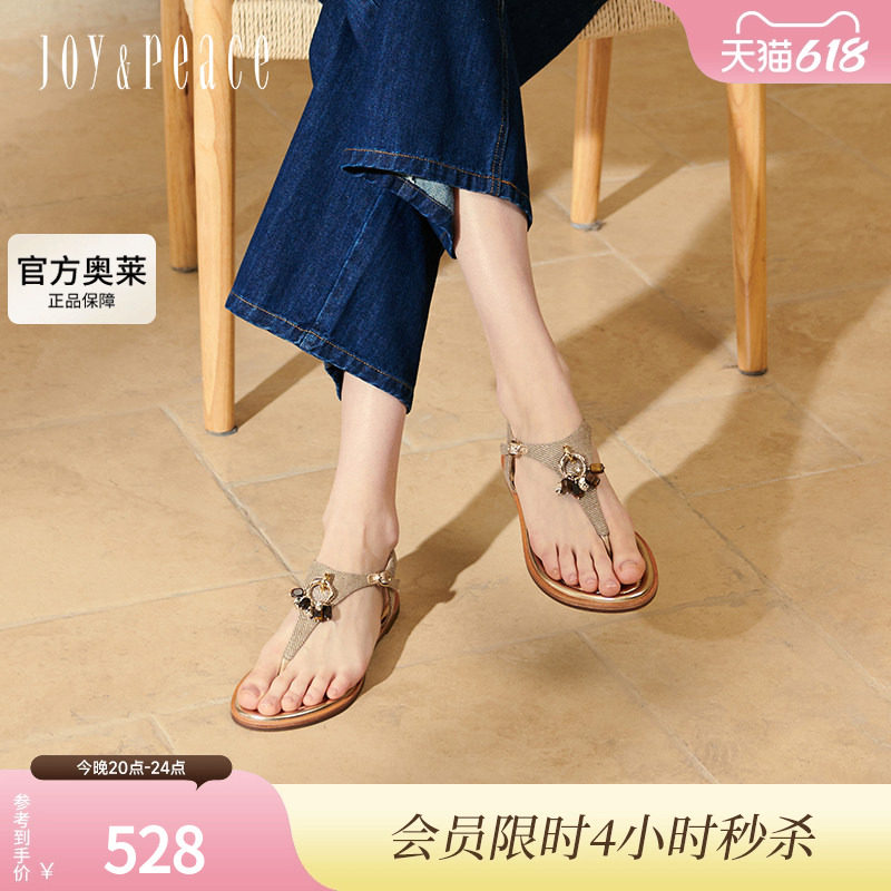 真美诗琥珀之夏2025夏新款树脂饰扣老钱风舒适夹趾凉鞋女Y1Q03BL5