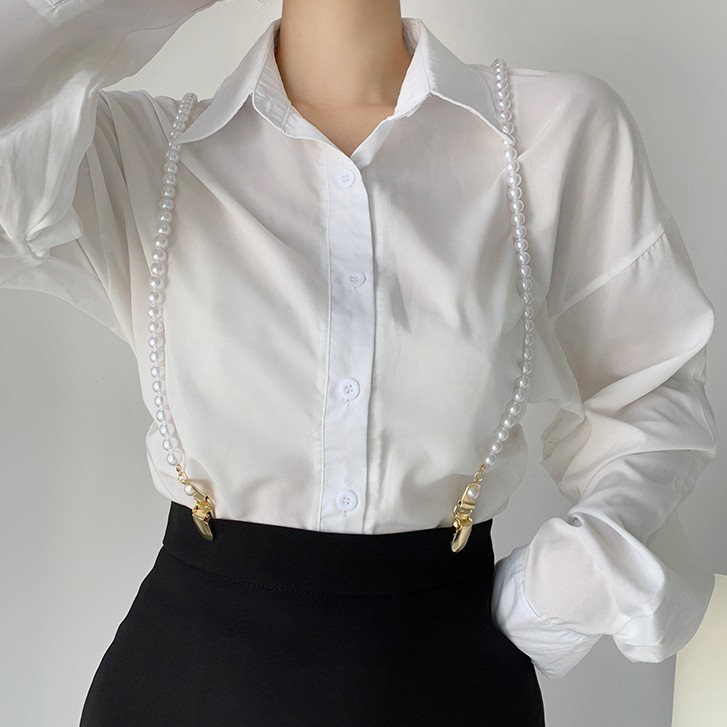 珍珠串珠皮革链条牛仔背带链腰链