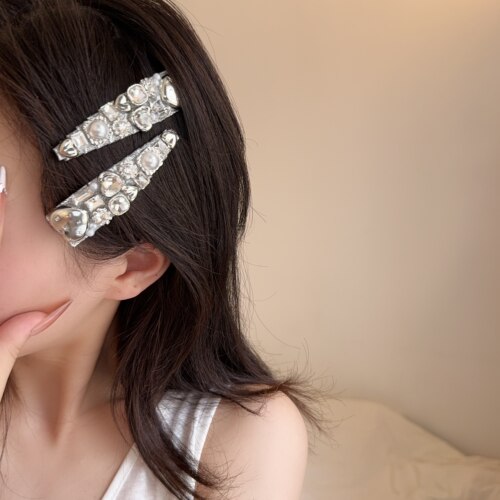 超闪水钻发夹银色爱心鸭嘴夹女