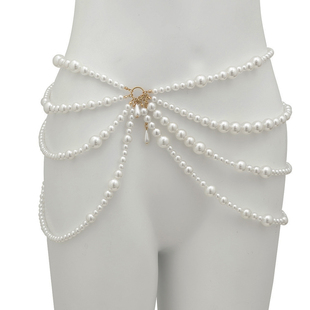 多层叠戴不规则珍珠腰链女裙子百搭手工自制流苏腰带连衣裙潮配饰