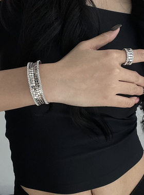 轻奢金属亮片开口手镯手环女