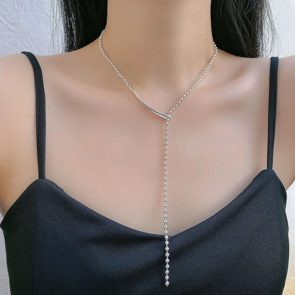 金属串珠流苏女简约锁骨链颈链