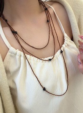 水晶串珠立体爱心项链长款叠戴女