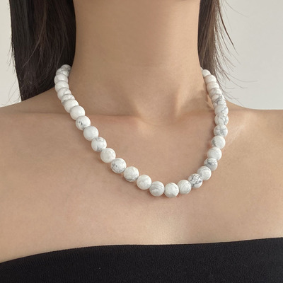 欧美天然白松石串珠项链女