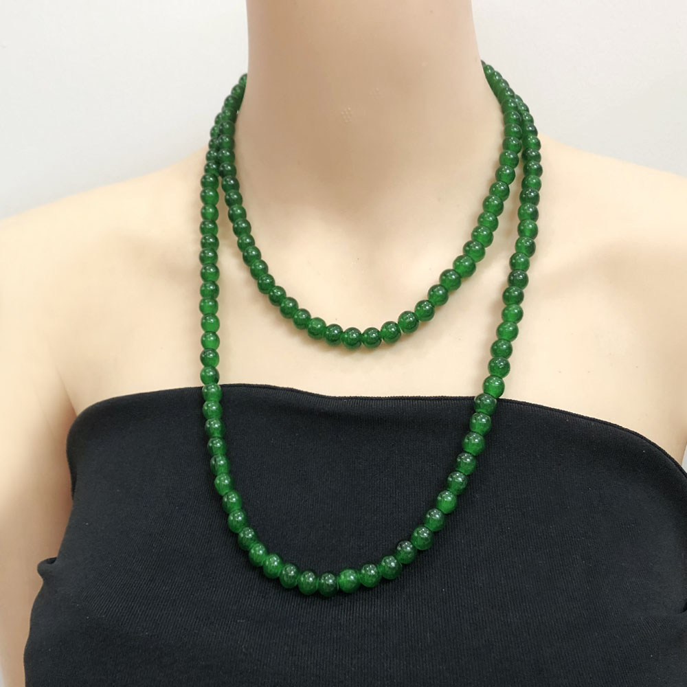 复古祖母绿圆珠串珠翠绿项链女