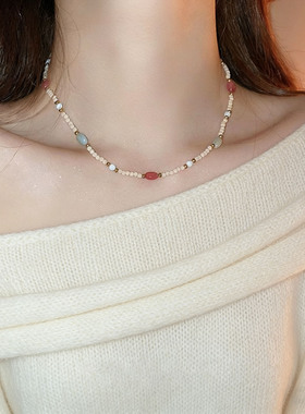 新中式米珠水晶串珠项链小众颈链