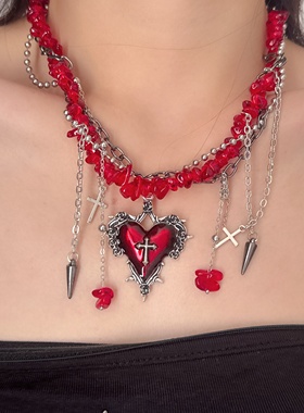 双层蝴蝶吊坠彩色串珠项链锁骨链