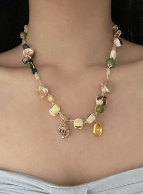 海螺金色贝壳女不规则串珠项链
