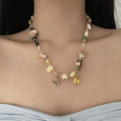 海螺金色贝壳女不规则串珠项链