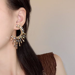 欧美气质镶钻太阳花夸张耳环高级感小众轻奢个性晚礼服耳钉耳饰女