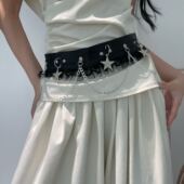 暗黑风链条皮质蕾丝拼接金属星星腰带女百搭时尚 配连衣裙腰链 个性