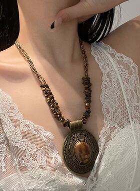 椭圆圆盘美拉德异形松石串珠项链