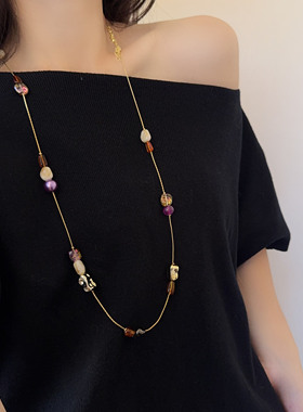 简约小众设计水晶串珠毛衣链长款