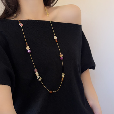 简约小众设计水晶串珠毛衣链长款