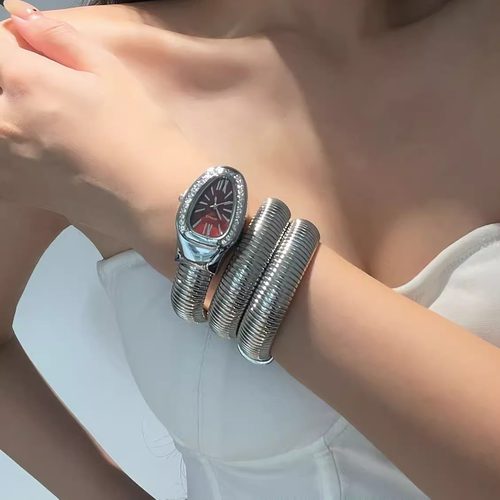 手镯表弹力镶钻蛇形表金属表带潮