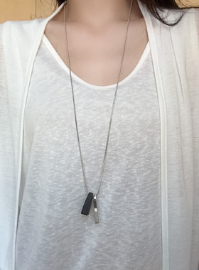 简约几何锥形吊坠檀木项链长款女