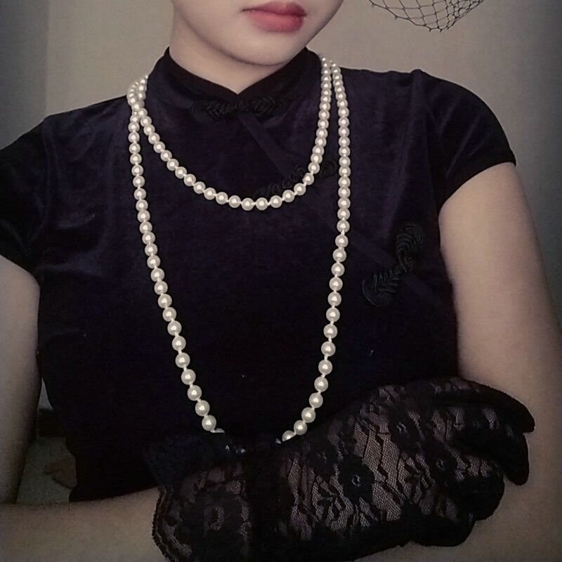 珍珠串珠叠戴多层女长款毛衣链