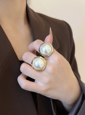 港风夸张珍珠戒指女食指戒指环潮