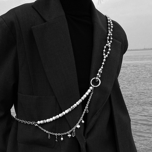 水晶镶钻爱心流苏珍珠腰链嘻哈休闲斜肩挎项链ins百搭连衣裙配饰