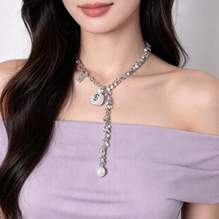 个性设计超闪钱袋子吊坠亮片流苏项链精致夸长款毛衣链锁骨链配饰