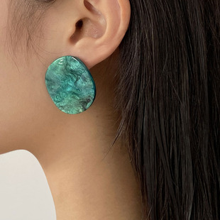 港风气质圆形松石绿夸张气质无耳洞耳夹耳钉个性不规则耳饰耳环