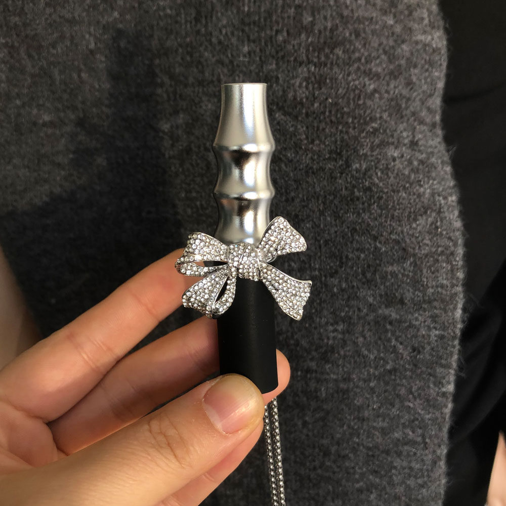 水晶蝴蝶结阿尔法赫烟嘴吊坠项链精致高级感阿拉伯水烟烟嘴毛衣链