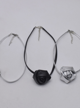 皮革皮绳女式花朵项链