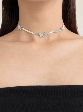 金属蝴蝶项圈蛇骨链项链女锁骨链