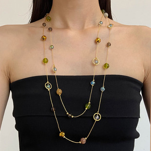 中古vintag幻彩水晶天然石串珠项链小众轻奢高级感多层流苏锁骨链